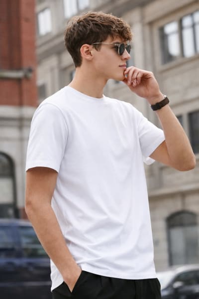 PockMAN Relaxed Fit Cotton Classic Round Neck White Tshirt