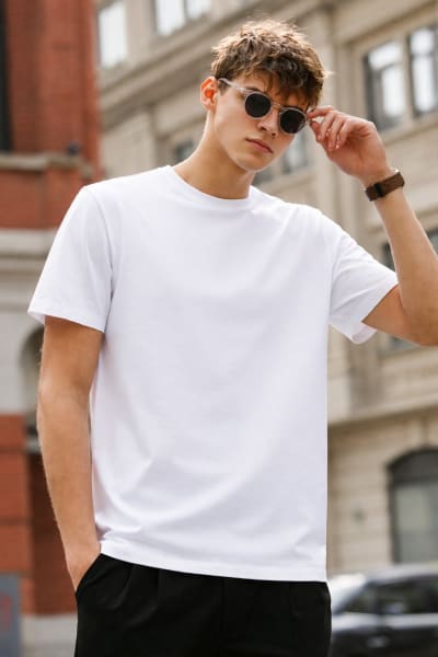 PockMAN Relaxed Fit Cotton Classic Round Neck White Tshirt