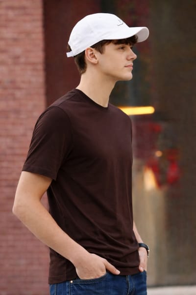 PockMAN Relaxed Fit Cotton Classic Round Neck Brown Tshirt