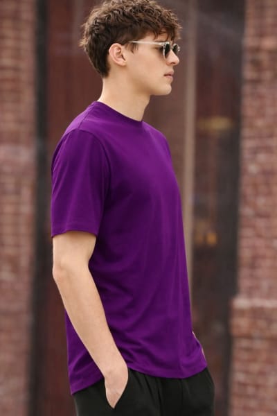 PockMAN Relaxed Fit Cotton Classic Round Neck Voilet Tshirt