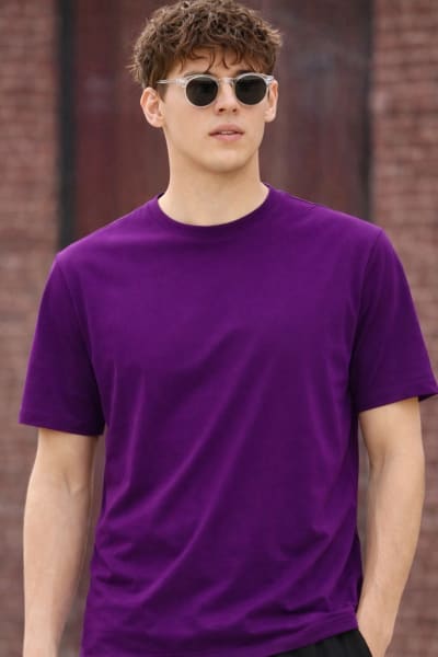 PockMAN Relaxed Fit Cotton Classic Round Neck Voilet Tshirt