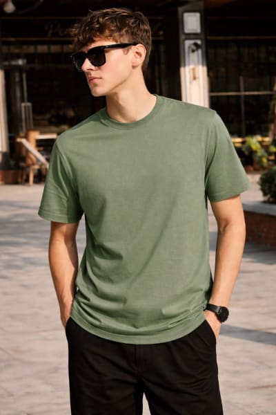 PockMAN Relaxed Fit Cotton Classic Round Neck Pista Tshirt