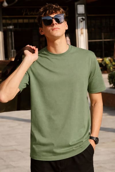 PockMAN Relaxed Fit Cotton Classic Round Neck Pista Tshirt