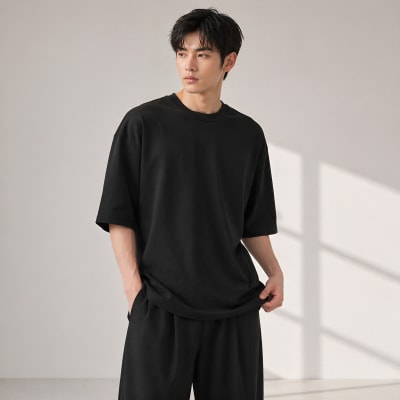 PockMAN Oversized Fit Cotton Classic Round Neck Black Tshirt