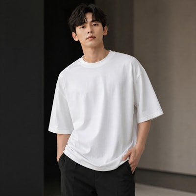 PockMAN Oversized Fit Cotton Classic Round Neck White Tshirt