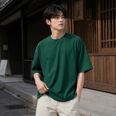 PockMAN Oversized Fit Cotton Classic Round Neck Green Tshirt
