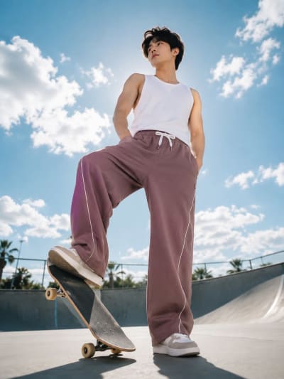 PockMAN Men Mauve Curve Pipping Wide Leg Comfort Joggers