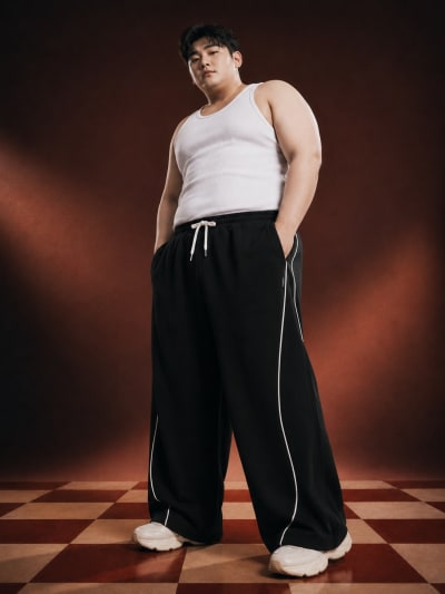 PockMAN Men Black Curve Pipping Wide Leg Comfort Joggers