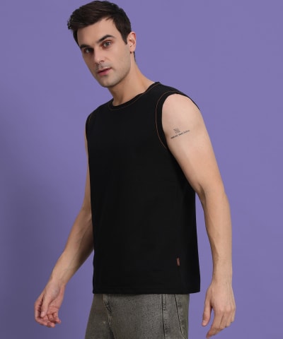 PockMAN Men Cotton Terry Contrast Thread Stitch Tank