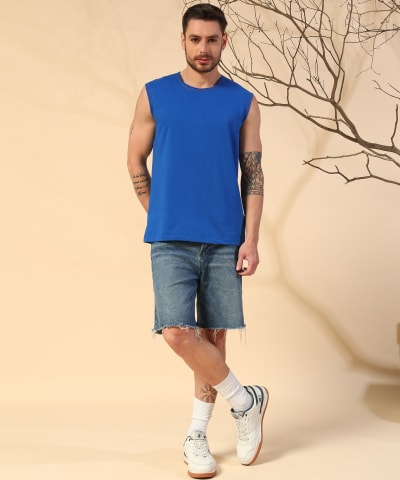 PockMAN Men Cotton Terry Contrast Thread Stitch Tank