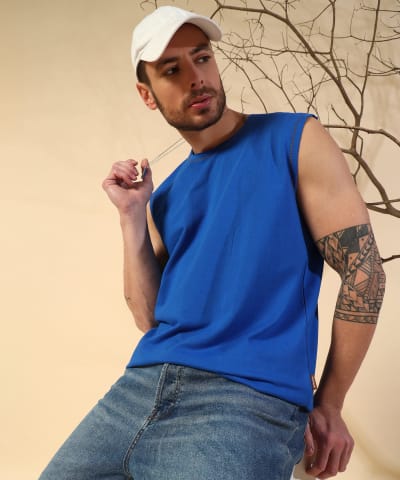 PockMAN Men Cotton Terry Contrast Thread Stitch Tank