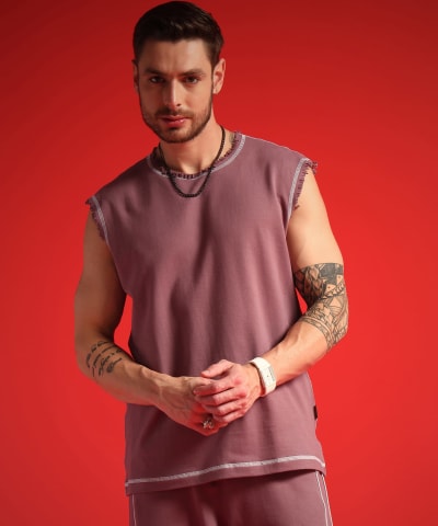 PockMAN Men Cotton Terry Contrast Thread Stitch Tank