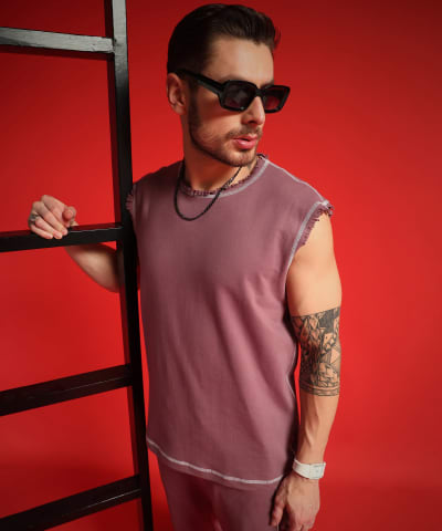 PockMAN Men Cotton Terry Contrast Thread Stitch Tank