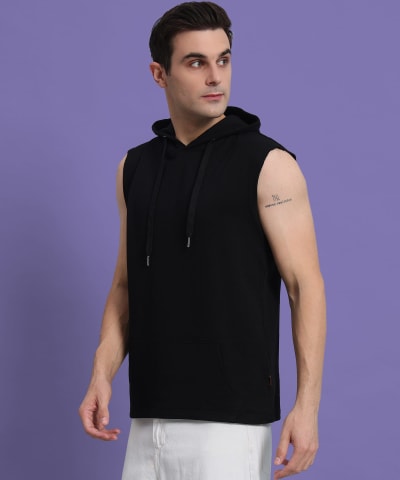 PockMAN Men Cotton Terry Stylish Hooded Vest