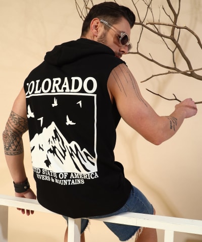 PockMAN Men Cotton Terry Stylish Hooded Vest