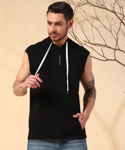 PockMAN Men Cotton Terry Stylish Hooded Vest