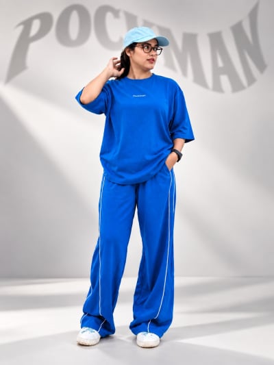 Pockman Women Oversized Tshirt & Jogger Cotton Terry Co-Ord Set