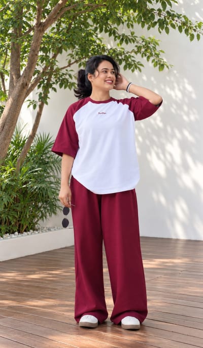 Pockman Women Oversized Tshirt & Jogger Cotton Terry Co-Ord Set