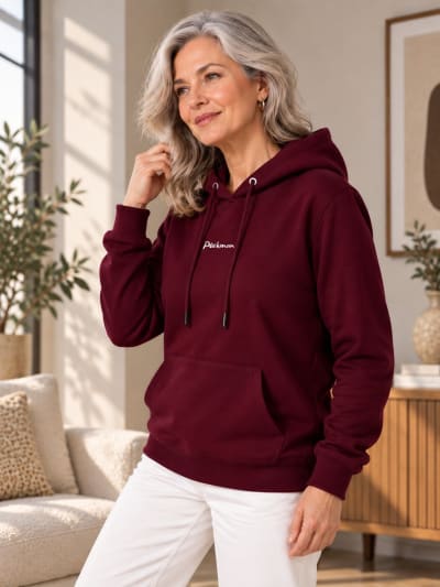 Pockman Premium 350 GSM Pure Cotton Fleece Burgundy Hoodie