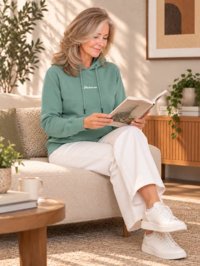 Pockman Premium 350 GSM Pure Cotton Fleece Sage Green Hoodie