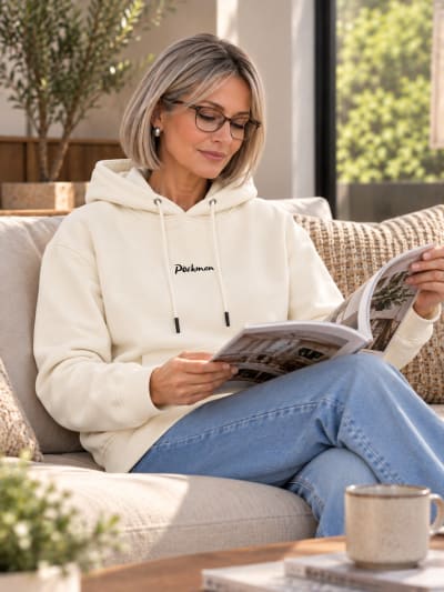 Pockman Premium 350 GSM Pure Cotton Fleece Off White Hoodie