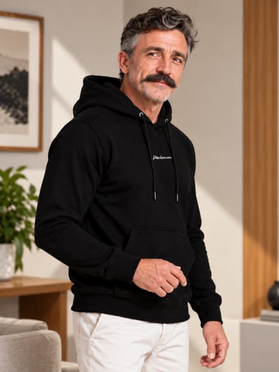 Pockman Premium 350 GSM Pure Cotton Fleece Black Hoodie