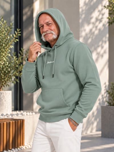 Pockman Premium 350 GSM Pure Cotton Fleece Sage Green Hoodie