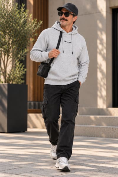 Pockman Premium 350 GSM Pure Cotton Fleece Grey Melange Hoodie