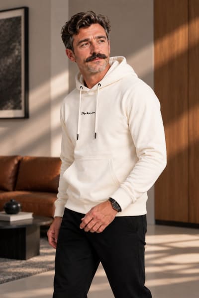 Pockman Premium 350 GSM Pure Cotton Fleece Off White Hoodie