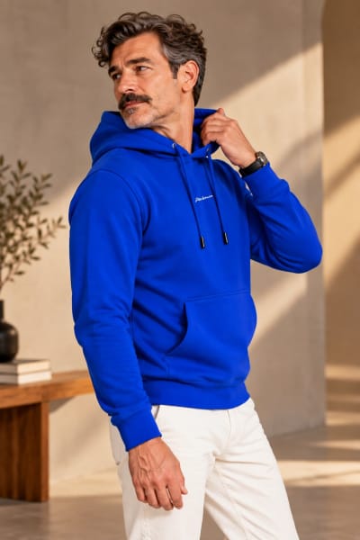 Pockman Premium 350 GSM Pure Cotton Fleece Royal Blue Hoodie
