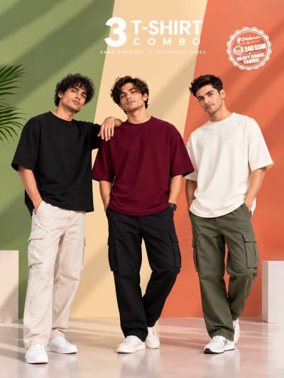 Pockman Men's Premium Cotton Terry T-Shirt Combo | Pack of 3