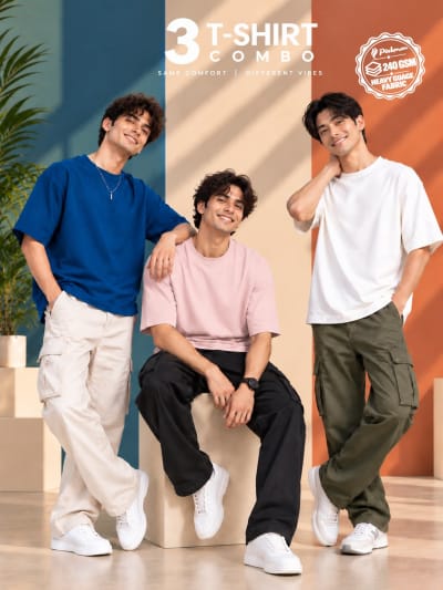 Pockman Men's Premium Cotton Terry T-Shirt Combo | Pack of 3