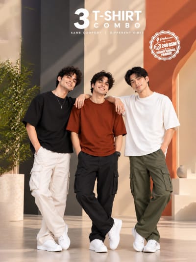 Pockman Men's Premium Cotton Terry T-Shirt Combo | Pack of 3