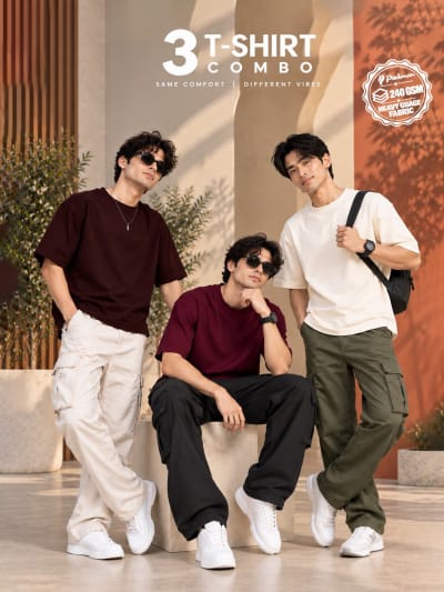 Pockman Men's Premium Cotton Terry T-Shirt Combo | Pack of 3