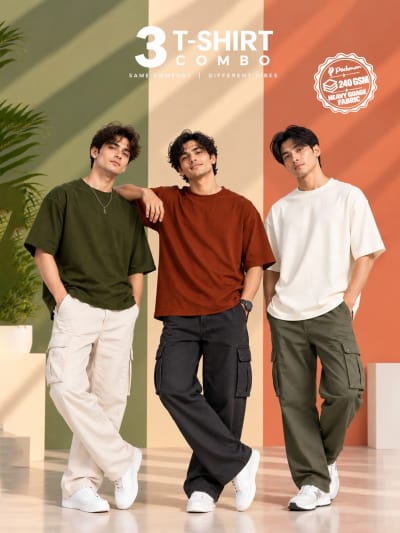 Pockman Men's Premium Cotton Terry T-Shirt Combo | Pack of 3
