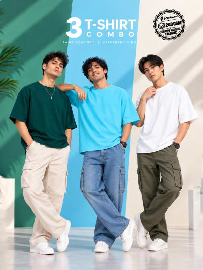 Pockman Men's Premium Cotton Terry T-Shirt Combo | Pack of 3