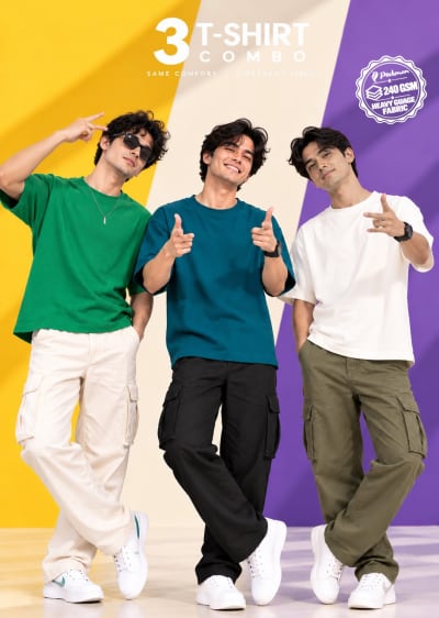 Pockman Men's Premium Cotton Terry T-Shirt Combo | Pack of 3