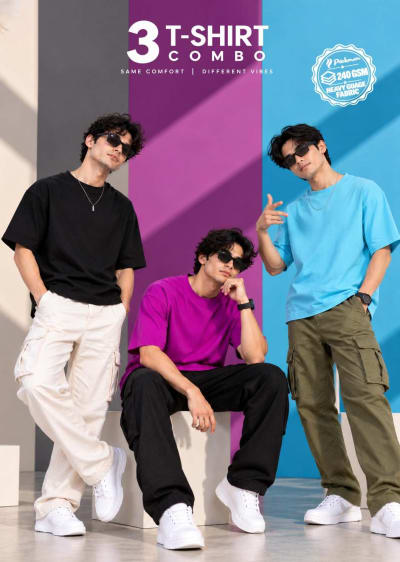Pockman Men's Premium Cotton Terry T-Shirt Combo | Pack of 3