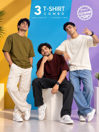Pockman Men's Premium Cotton Terry T-Shirt Combo | Pack of 3