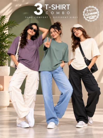 Pockman Women's Premium Cotton Terry T-Shirt Combo | Pack of 3