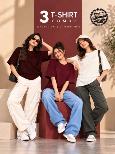 Pockman Women's Premium Cotton Terry T-Shirt Combo | Pack of 3