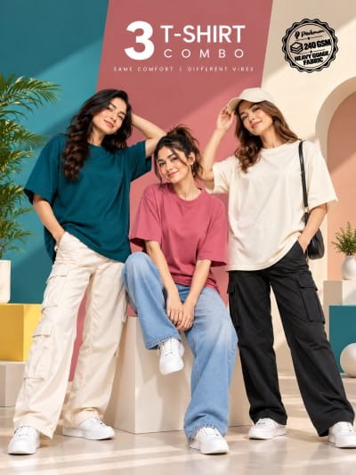 Pockman Women's Premium Cotton Terry T-Shirt Combo | Pack of 3