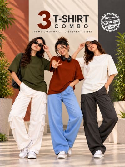 Pockman Women's Premium Cotton Terry T-Shirt Combo | Pack of 3
