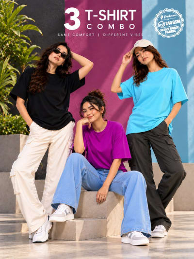 Pockman Women's Premium Cotton Terry T-Shirt Combo | Pack of 3
