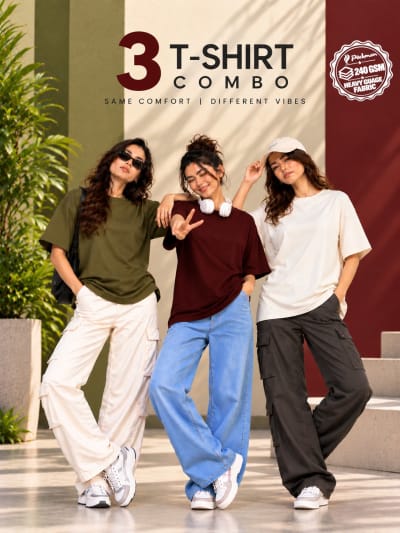 Pockman Women's Premium Cotton Terry T-Shirt Combo | Pack of 3