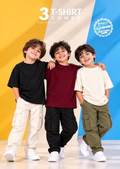 Pockman Boys's Premium Cotton Terry T-Shirt Combo | Pack of 3