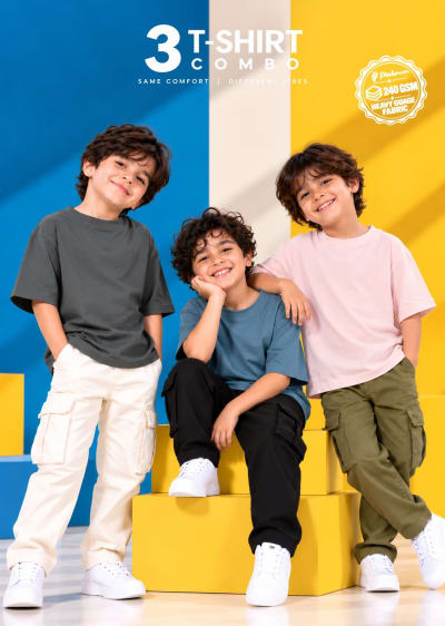 Pockman Boys's Premium Cotton Terry T-Shirt Combo | Pack of 3