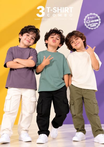 Pockman Boys's Premium Cotton Terry T-Shirt Combo | Pack of 3