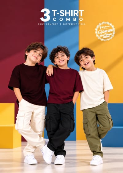 Pockman Boys's Premium Cotton Terry T-Shirt Combo | Pack of 3