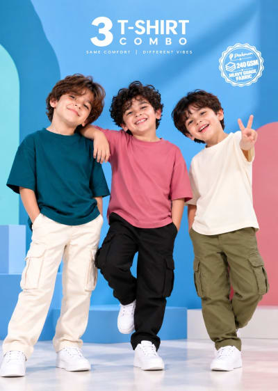 Pockman Boys's Premium Cotton Terry T-Shirt Combo | Pack of 3